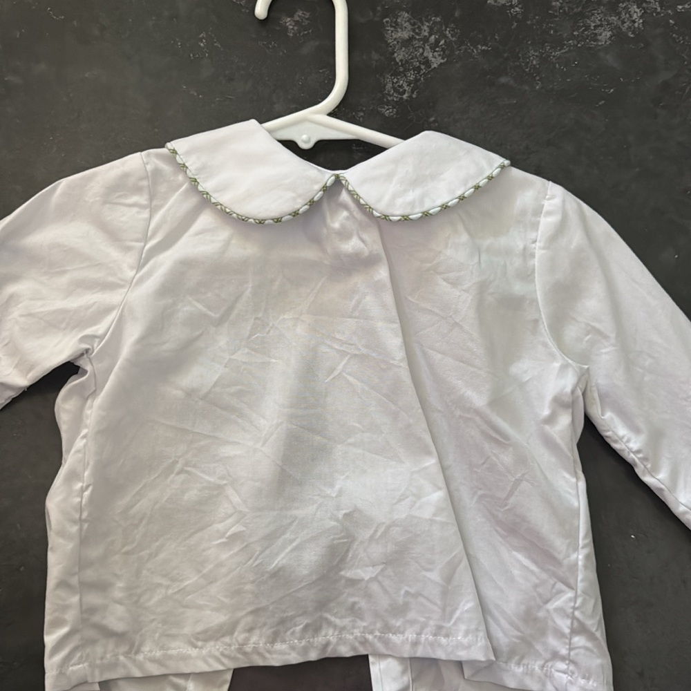 White Collared Shirt with Green Trim